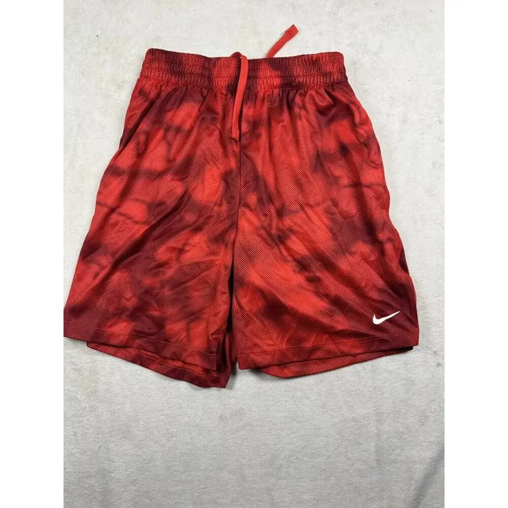 Nike Dri-FIT Youth L Red Black Printed Athletic Training Shorts Drawstring